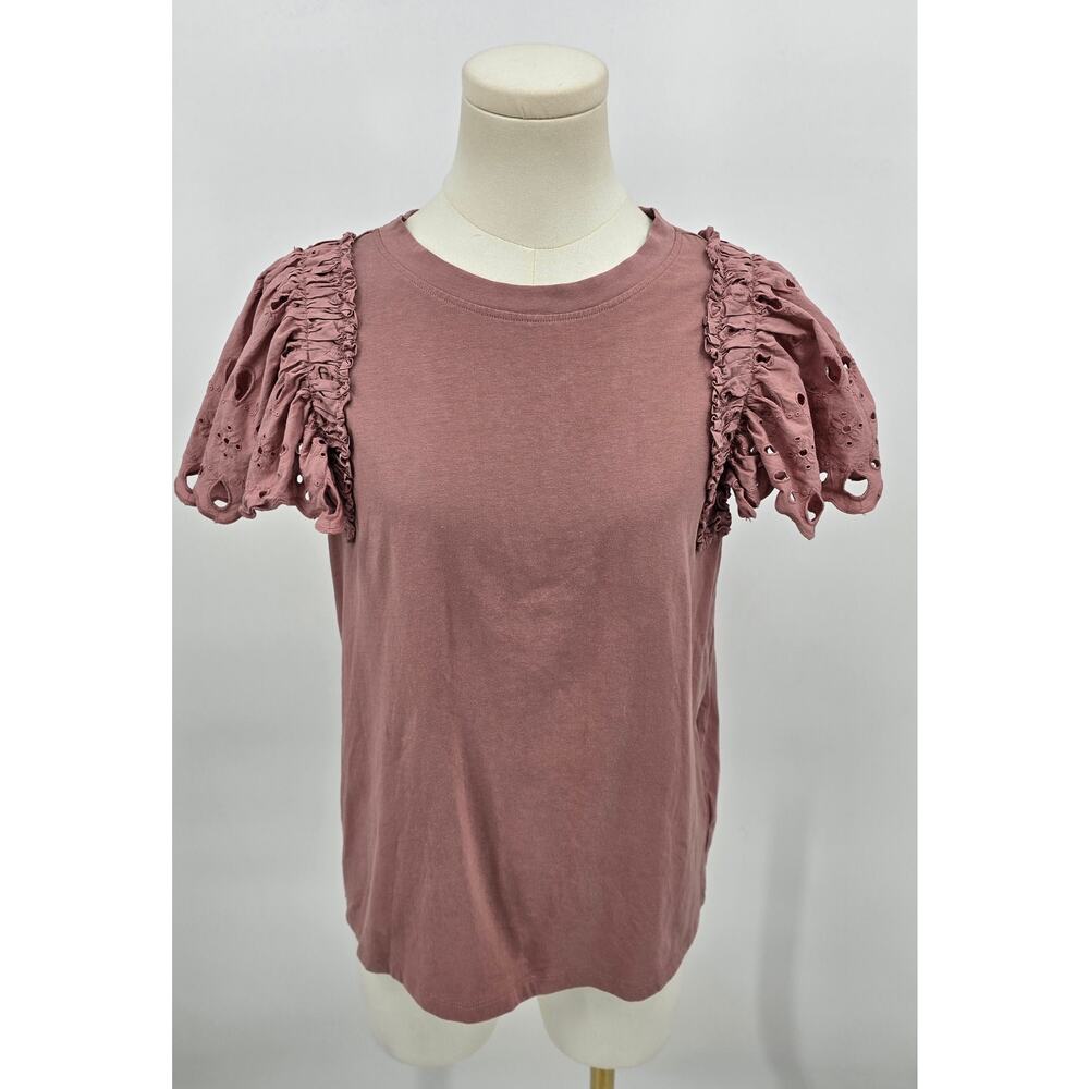 Express Rose Mauve Eyelet Sleeve Blouse Balletcore Prairie Romantic Soft girl